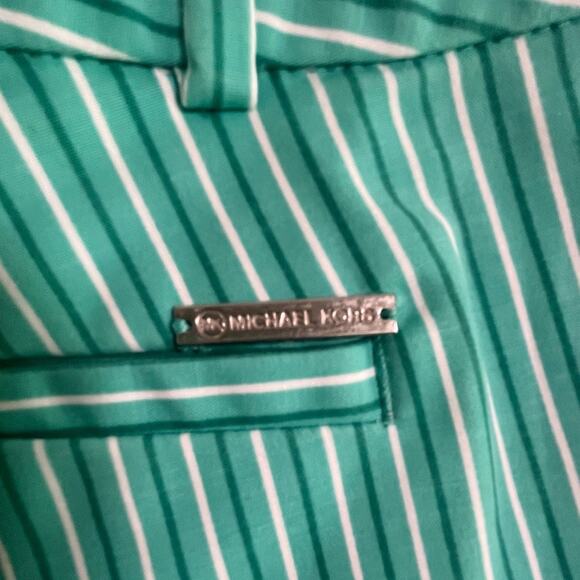 Michael Kors Turquoise Striped Shorts Women Size 12 Flat Front Button Zip Preppy - Picture 4 of 11